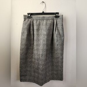 Vintage E.H. Woods Straight Pencil Skirt Women's Plaid Wool Blend Black White 12